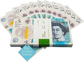 Big Screen Stacks | UK COMPANY | PROP MONEY REALISTIC UK POUNDS GBP BRITISH ENGLISH BANK 100 £5 PROP MONEY NOTES - Spare Bank Note Strap. For Movies Films Advertising Social Media Play Fake Party (5)