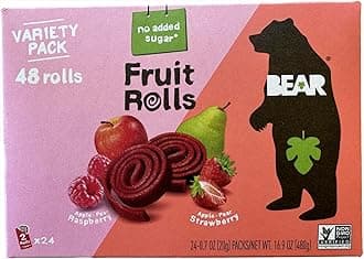 Bear Real Fruit Snack Rolls, Strawberry & Raspberry Variety Pack, 48 Roll (24pk, 2 rolls per Pack)