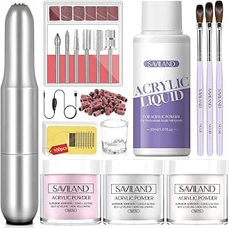 SAVILAND Acrylic Nail Kit with Drill - Clear/White/Pink Acrylic Powder and Liquid Set 0.5oz Nail Brushes Forms Professional Acrylic Nail Kit for Beginners DIY Nails Extension