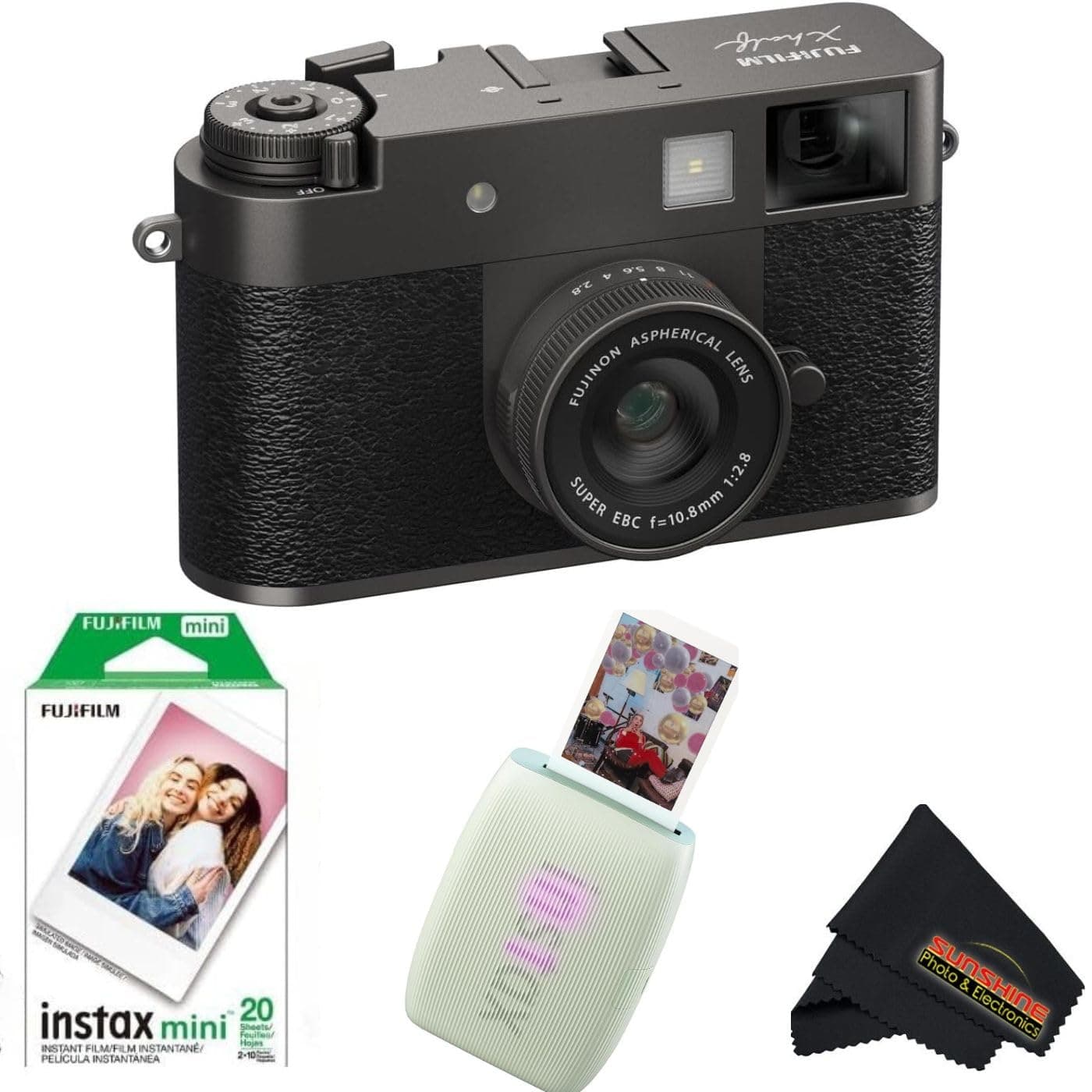 X Half Digital Camera with Fujifilm Instax Mini Link 3 Smartphone Printer and Sunshine Microfiber Cleaning Cloth... (Charcoal Silver, Sage Green Printer + 20 Sheets)
