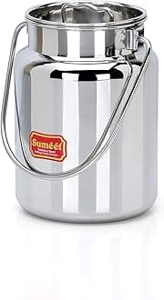 Sumeet Stainless Steel Akhand - Jointless Milk Can/Oil Can/Milk Barni/Oil Pot with Lid, 2000ML Capacity, 13Cm Dia, Silver