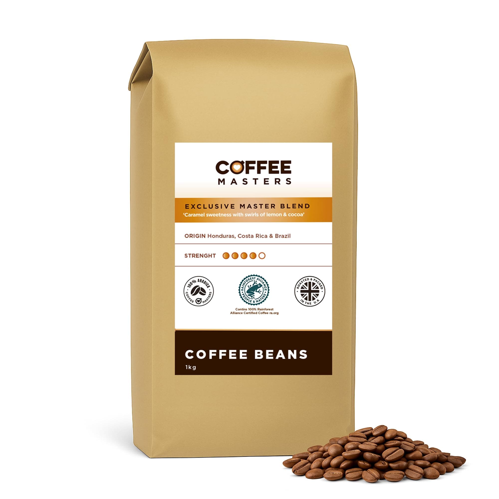 Coffee Masters Coffee Beans 1kg Exclusive Master Blend - 100% Arabica, Medium Dark Roasted Whole Bean Ideal for Espresso Machines