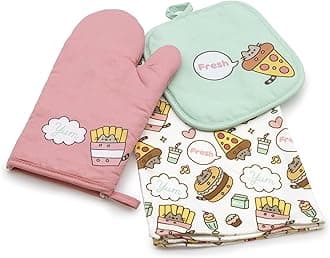 Culture Fly Pusheen The Cat - 3 Piece Kitchen Set collection - Pot Holder, Oven Mitt, and Towel
