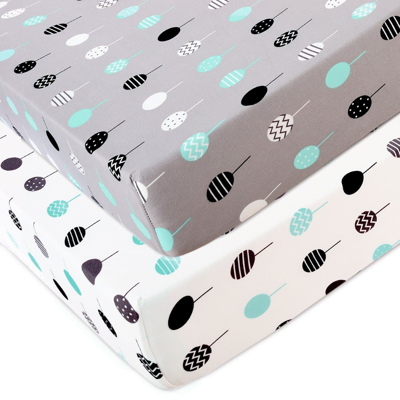 Stretchy Fitted Crib Sheets Set-Brolex 2 Pack Portable Crib Mattress Topper for Baby Girls Boys,Ultra Soft Jersey,Full Standard,Balloon