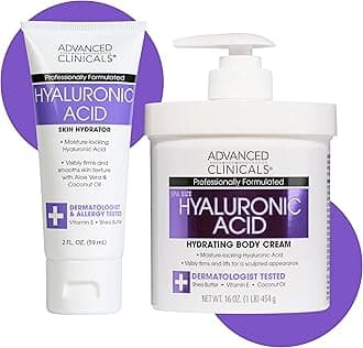Advanced Clinicals Hyaluronic Acid Moisturizer Body Cream | Hydrating Cream & Body Lotion For Women & Men To Help Improve Look of Wrinkles, Stretch Marks, Dry Skin, & Crepey Skin, 16OZ + Travel Size