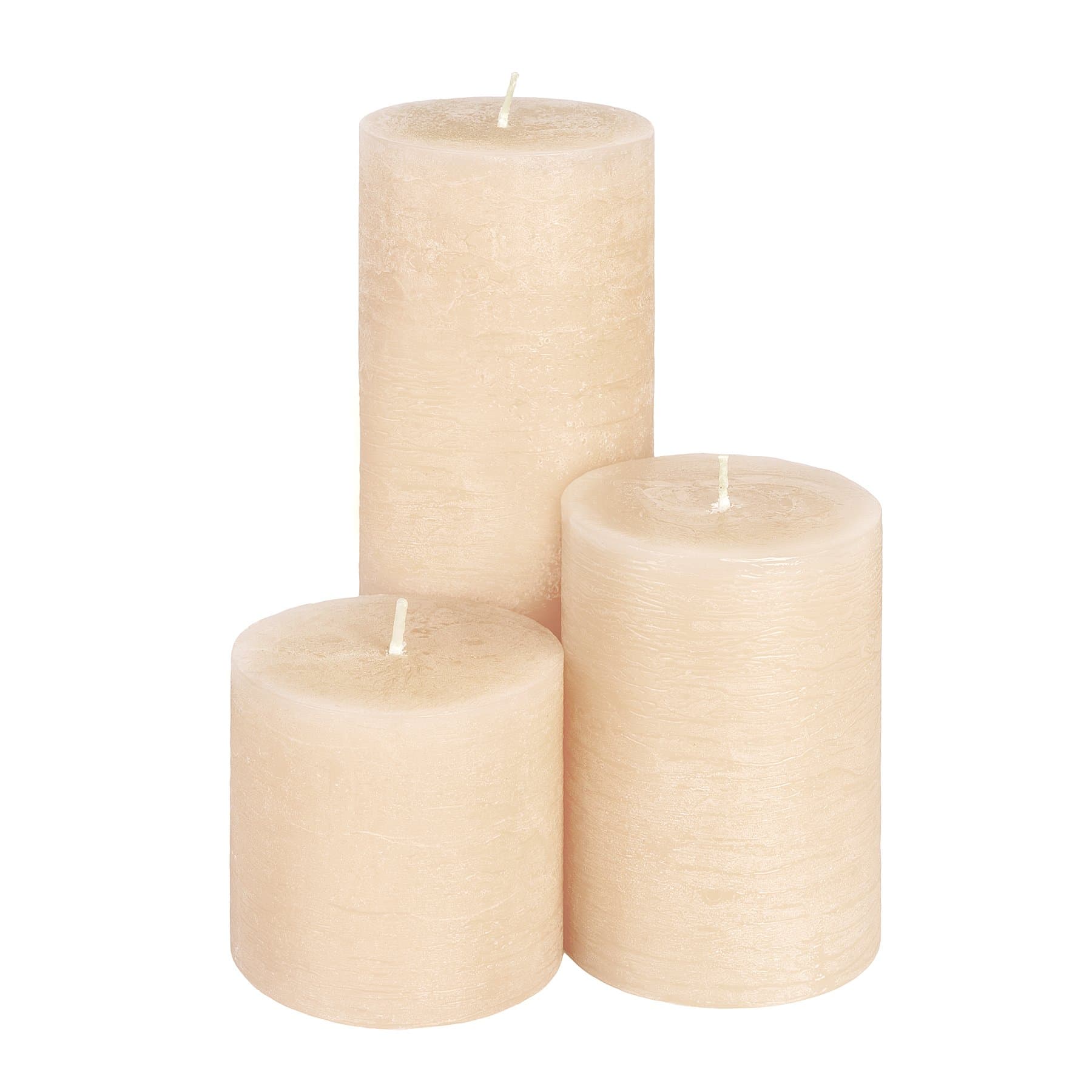 Classic Ivory 3 Pillars: 3", 4,5", 7.5" Handmade Pillar Candles, Fragrance-Free, Set of 3