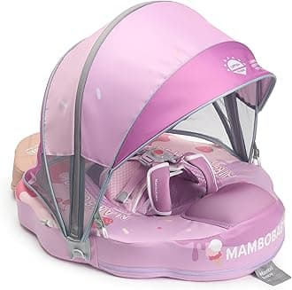 Baby Swim Float with Canopy, Non-Inflatable Solid Baby Float, Upgrade Soft Waterproof Skin-Friendly Leather Material Infant Swim Float for Boys and Girls Infant/Baby/Toddler