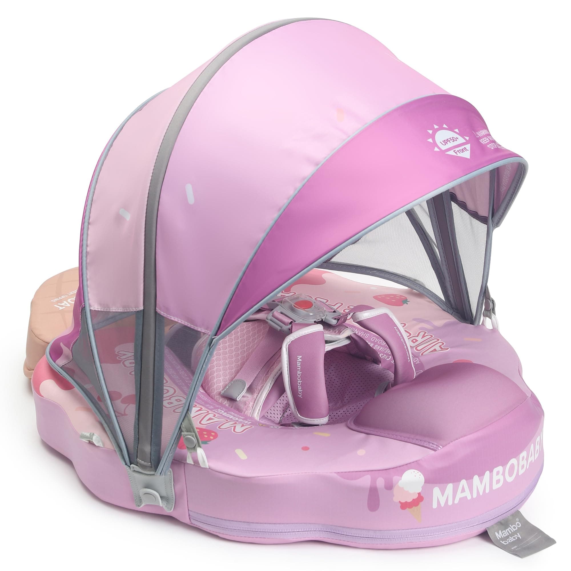 Baby Swim Float with Canopy, Non-Inflatable Solid Baby Float, Upgrade Soft Waterproof Skin-Friendly Leather Material Infant Swim Float for Boys and Girls Infant/Baby/Toddler