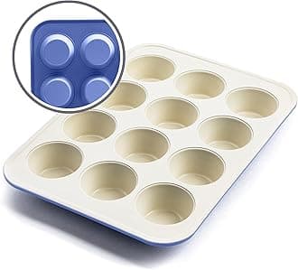 GreenLife 12-Cup Muffin Pan, PFAS-Free Healthy Nonstick Baking Tray, 11.4" x 1.9" x 15.9", Durable Ceramic Bakeware, Cupcakes, Egg Bites, Tarts, Brownies, Periwinkle