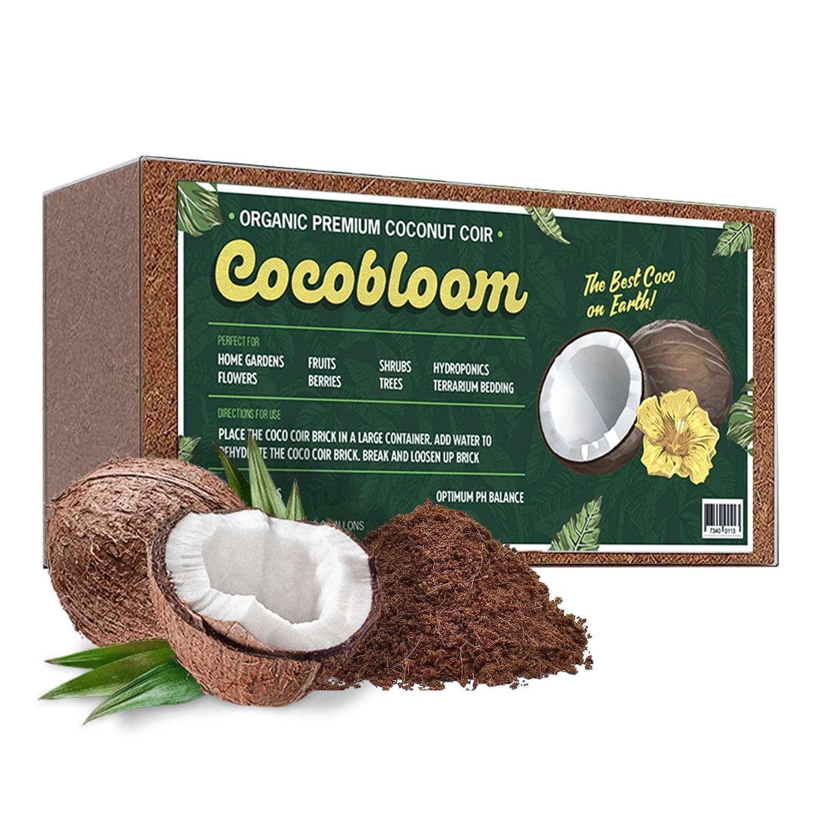 Organic Coco Coir - Coco Bloom by GROWVIDA - Low EC & PH Levels - Growing Medium for Plants, Vegetable Gardens, Herbs and More - Indoor & Outdoor - 1.4LB Each Brick = 2.2 GALLONS (1 Coco Coir Brick)