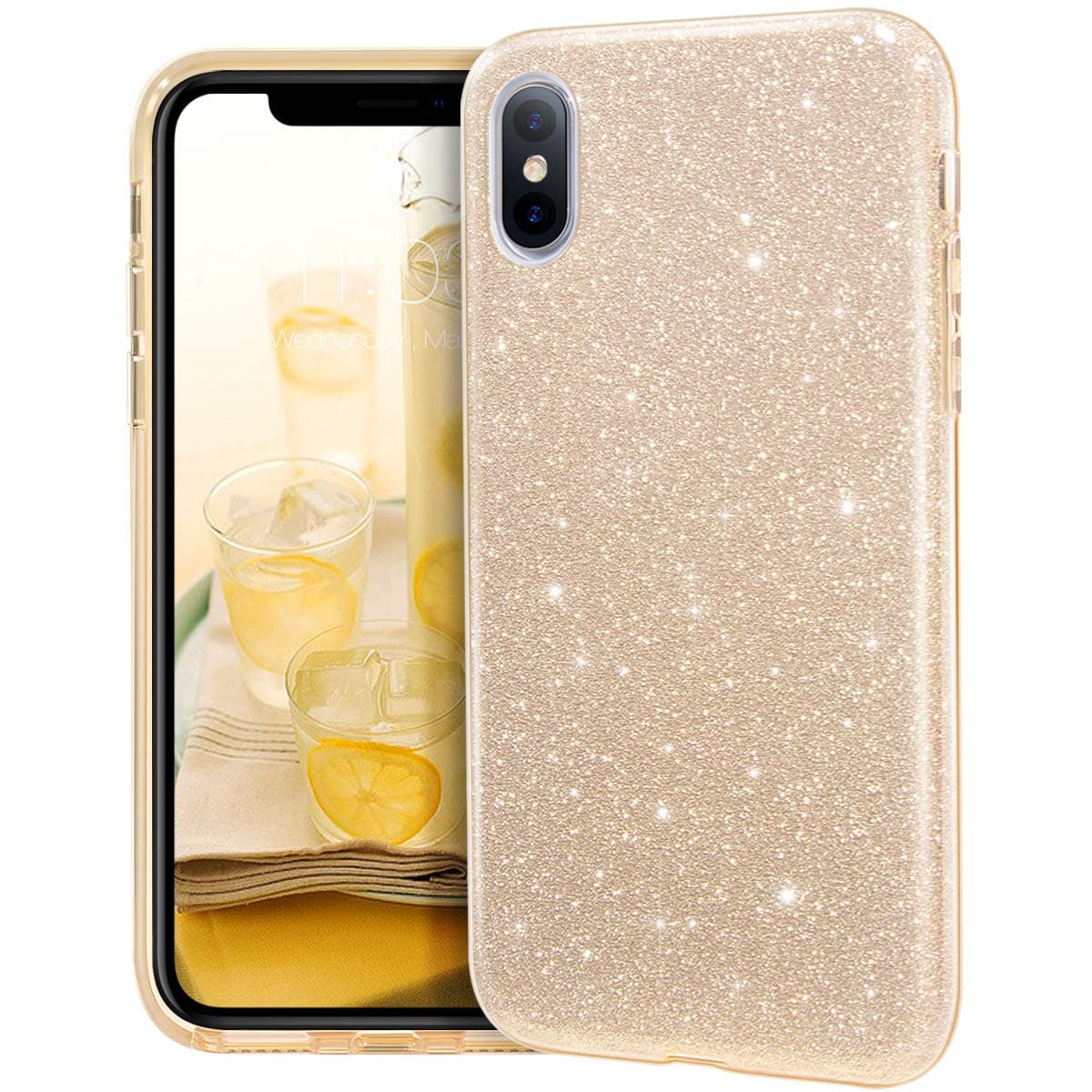 MATEPROX Compatible with iPhone Xs Max Case Glitter Slim Shiny Sparkle Crystal Bling Cover Cute Girls Case (Gold)