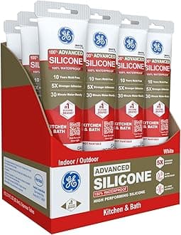 GE Advanced Silicone Kitchen & Bath Sealant White, 2.8 fl oz, Tube 12-Pack
