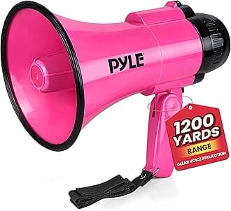 PYLE Portable Megaphone Speaker Siren Bullhorn - Compact, Battery Operated, 30W Power, Microphone, 2 Modes, PA Sound, 1200 Yards Range, Foldable Handle for Cheerleading and Police Use