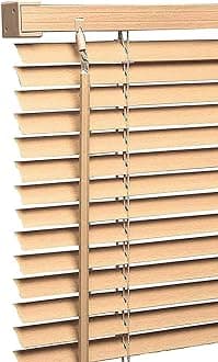 PVC window Venetian Blind Blinds Easy Fit Trimmable Fittings Window Treatment Shutter Twist Open Close (Natural-Wood Grain Effect, 150cm wide (59") x 150cm Drop)
