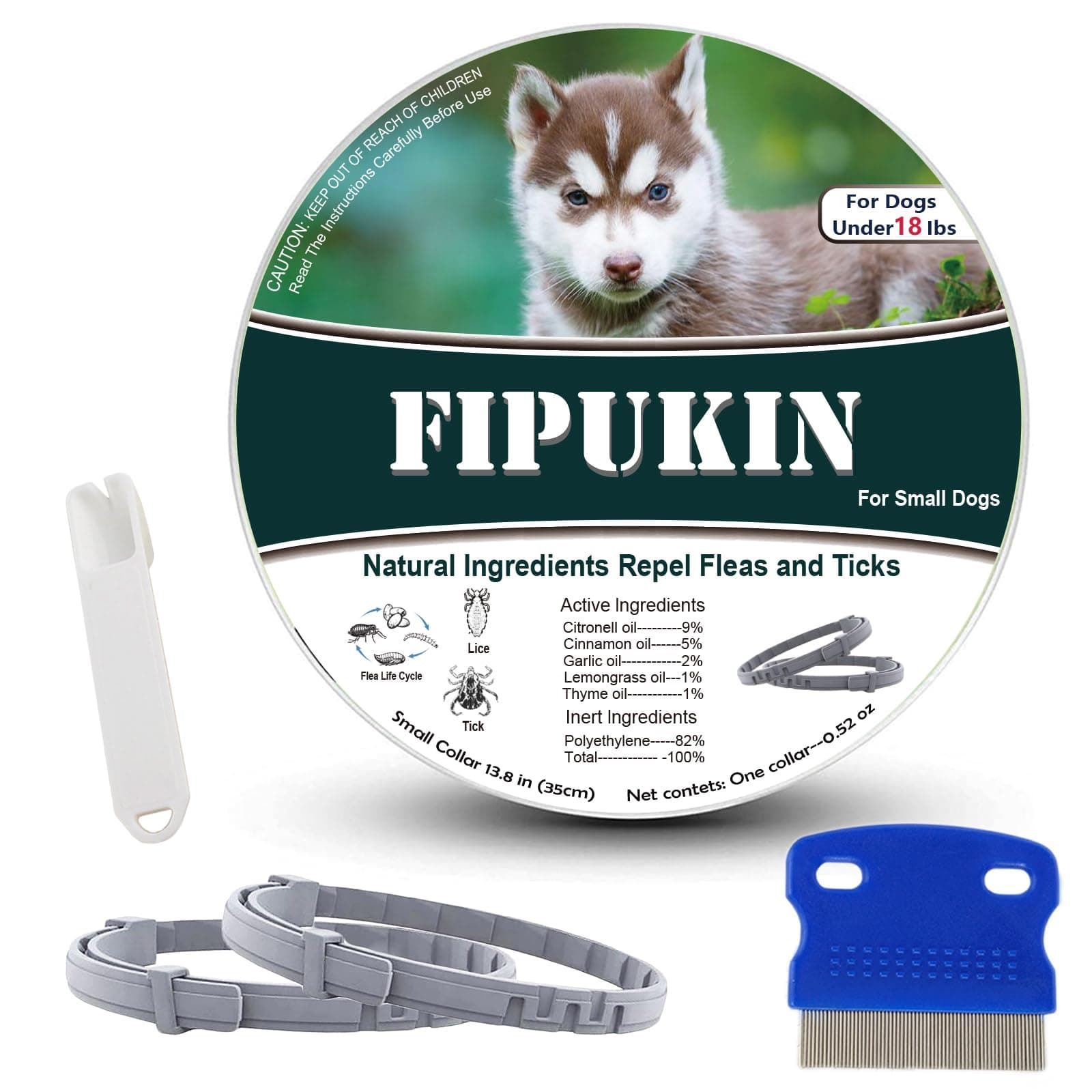 Flea and Tick Collar for Small Dogs, 2‑Pack | 8‑Month Waterproof Protection with Natural Essential Oils | Includes Comb & Tick Removal Tool