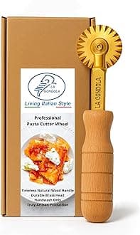 Professional Pasta Cutter Wheel, Timeless Natural Wood Handle and Durable Brass Head (Ridged Wheel)
