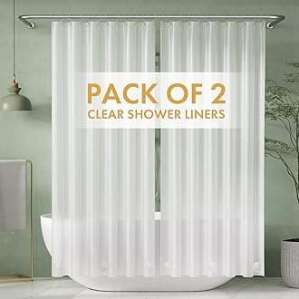 2 Pack Thin Shower Curtain Liners, 72 x 72 Inches PEVA 3G Shower Curtains with Stones and 12 Grommet Holes, Waterproof Thin Plastic Liners- Frosted