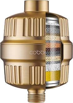 Cobbe HD HEAVY DUTY High Output Shower Filter – 99% REMOVAL Shower Head Filter for Hard Water, Heavy Metals, Chlorine and Harmful Substance, Improve your skin and hair - Brushed Gold