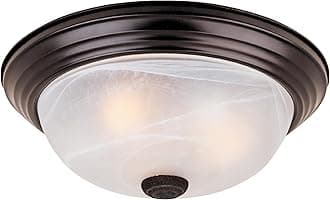 DESIGNERS FOUNTAIN Reedley 2-Lights Flush Mount Ceiling Light, 11 Inch Lighting Fixture for Kitchen, Bedroom, Bathroom, and Hallway, White Alabaster Glass, Oil Rubbed Bronze, 1257S-ORB-AL