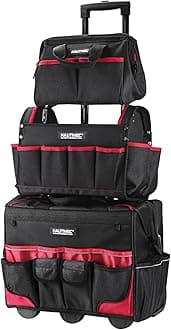 HAUTMEC 3-Piece Rolling Tool Bag Set, 18" Wheeled Tool Bag, 15" Open Top Tool Tote & 12" Wide Mouth Small Bag, Heavy-Duty 1680D Water-Resistant Tool Storage with Off-Road Wheel & Telescoping Handle