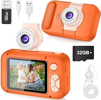 Kids Camera Toy for 3 4 5 6 7 8 9 10 11 12 year old Girls/Boys,Kids Digital Camera for Toddler with 180°Flip Lens&2.4in IPS Screen,Birthday Festival Present Toy for Girls/Boys,32 GB Card,X101