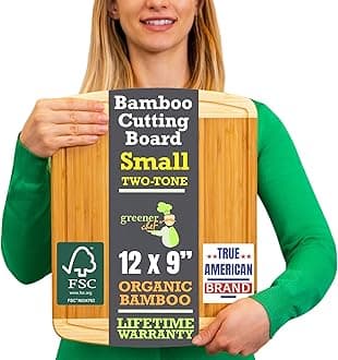GREENER CHEF 12 Inch Small Bamboo Cutting Board with Lifetime Replacements - Small Wooden Chopping Board for Kitchen, Meat, Vegetables, Cheese, Bread, Charcuterie, and Everyday Food Prep
