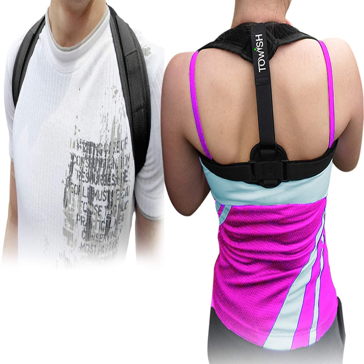 TOWISH Posture Corrector & Adjustable Back Support - Premium Aid Back Brace Helps with Bad Shoulder,Clavicle Alignment and Cervical Neck Pain - Comfortable Medical Figure 8 Correction Device - M Size
