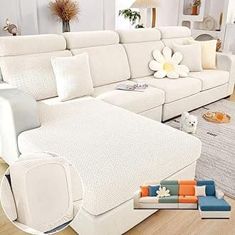 Soothing Home Sofa Covers, Sofa Hero Covers, Wear-Resistant Universal Couch Covers Washable Stretch Sectional Couch Cushion Covers (White,Chaise Cover)
