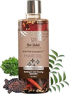 Nat Habit Men's Revital Winter Dasabuti Hair Oil for Hairfall, Dandruff & Greying Control, Scalp Massage, Ayurvedic, Herbal, With 16 Herbs Heat Soaked, Castor, Coconut, Amla - (100ml)