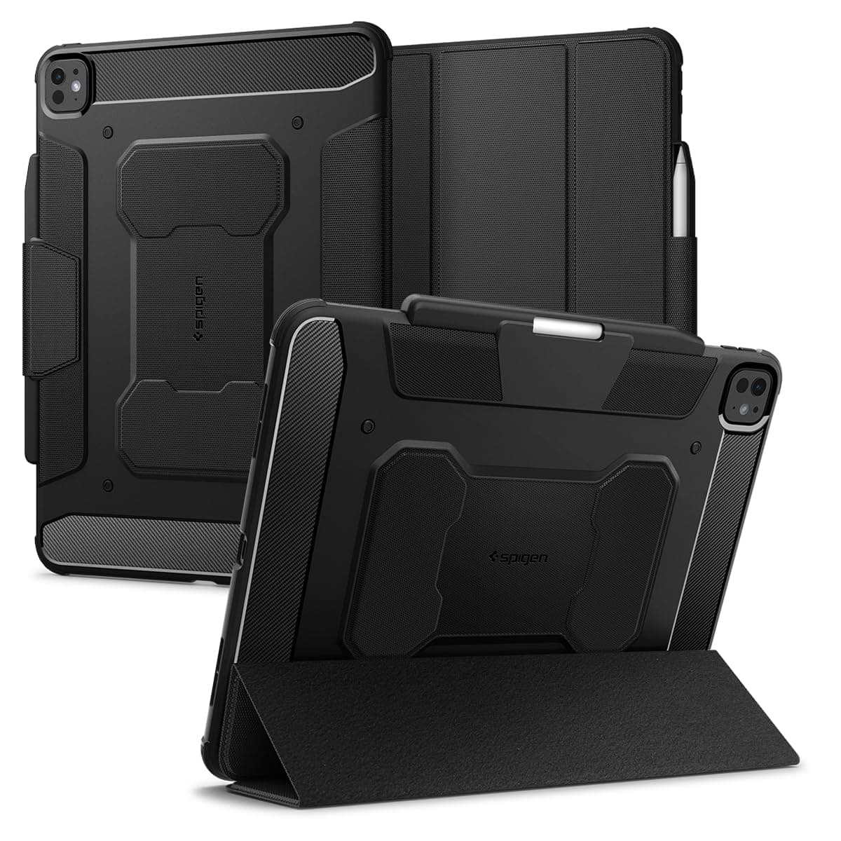 Rugged Armor Pro for iPad Pro 13 inch case M5/M4 (2025/2024) Protective Tri-Fold cover with Pencil Holder - Black