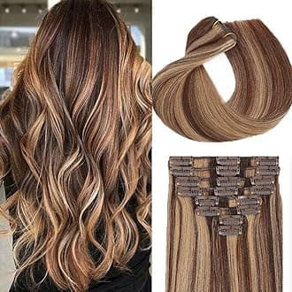 Real Hair Extensions Clip in Human Hair, Seamless Balayage Human Clip ins Extensions for Women 20 Inch Medium Brown and Honey Brown Invisible Straight Clip in Hair Extensions 8pcs Double Weft 70g