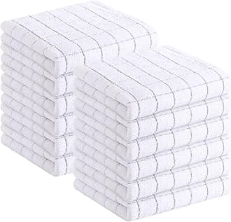 Homaxy 100% Cotton Terry Kitchen Towels(White, 13 x 28 inches), Checkered Designed, Soft and Super Absorbent Dish Towels, 12 Pack
