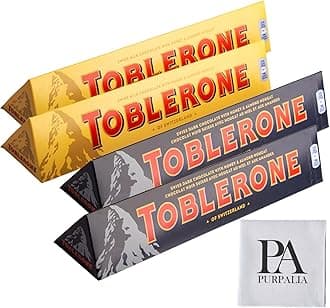 Toblerone Chocolate Variety Pack - 3.52 oz 2-Pack: Classic Swiss Chocolate Bars Assortment Dark and Milk Chocolate Bars(Purpalia Packaging) (4 pack, Variety)