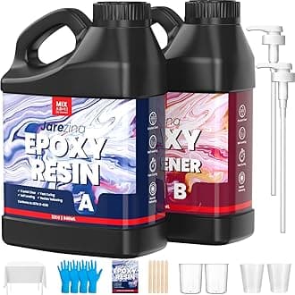 Jarezina Epoxy Resin Kit 64OZ,Crystal Clear Epoxy Resin-Strong and No Bubble,Not Yellowing,Self Leveling Easy Mix 1:1,Suitable for Art Casting,DIY,Jewelry Projects, Wood & Molds