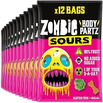 No Added Sugar Sweets, Sour Fruit Gummies (12 Bags), 90% Fruit, Vegan, Healthy Snacks for Adults, Kids, Low Calorie, Gluten Free, Halal, Bulk, Jelly, Tub, Vegetarian, Party Bags, Gummy