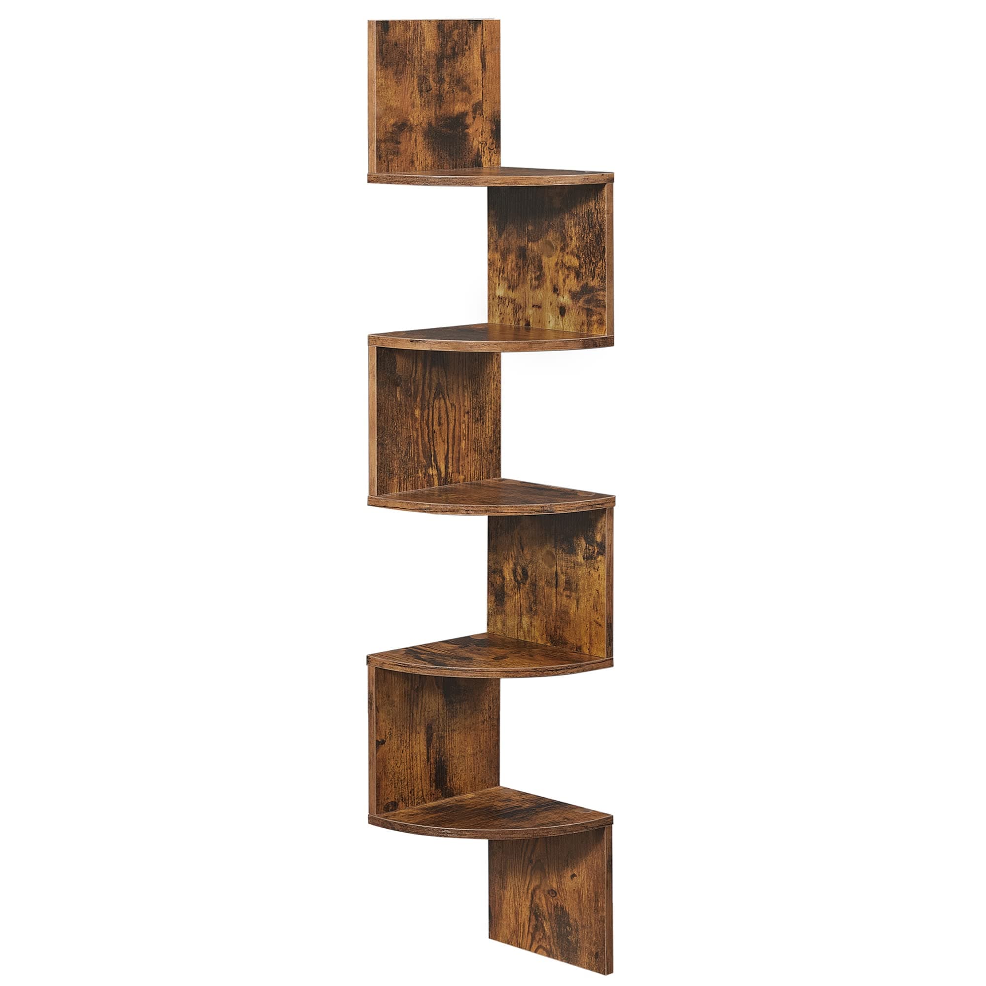 VASAGLE Corner Shelf, 5-Tier Floating Wall Shelf with Zigzag Design, Bookshelf, Rustic Brown ULBC72BX