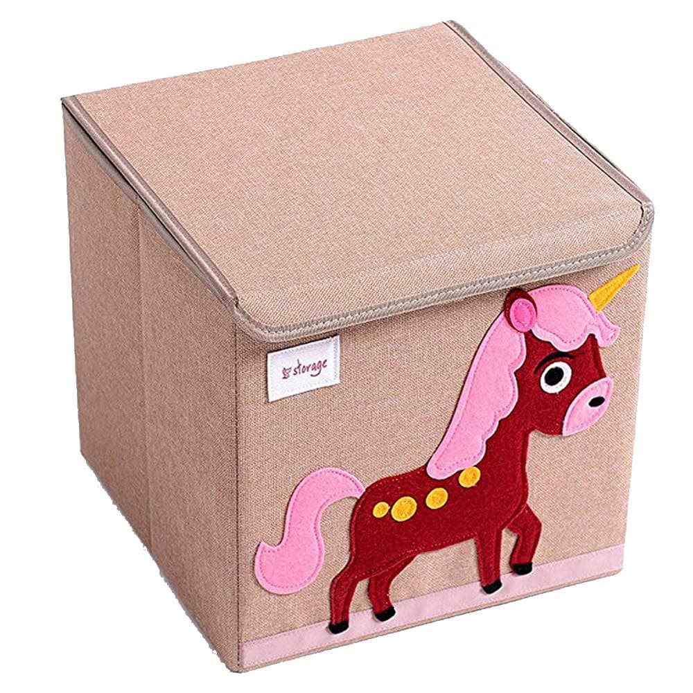 storage container with lid, sturdy, collapsible boxes canvas, and easy to clean, toy storage chest, 33X33X33cm (36L), Unicorn