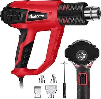AVID POWER 1500W Heat Gun with Variable Speed, Hot Air Gun 122℉-1022℉, 3-Temp Settings, Five Nozzle Attachments for Crafts, Tube Bending, Stripping Paint
