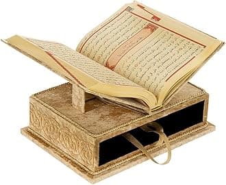 The Holy Quran Velvet Box Sets | Special Quran Holder Stand | Luxury Islamic Gift | Spiritual Grace| Quran Dimension;6.6*9.4inch/17*24cm I Perfect Ramadan, Eid, Umrah Gift for Muslim Women Men (Gold)