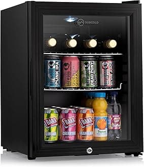 Super35 LED Mini Fridge | 35L Table-Top Beer, Wine & Drinks Fridge | Energy Efficient with Dual-Glazed Glass Door - Black