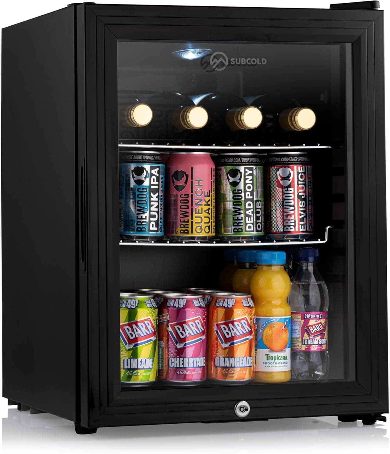 Super35 LED Mini Fridge | 35L Table-Top Beer, Wine & Drinks Fridge | Energy Efficient with Dual-Glazed Glass Door - Black