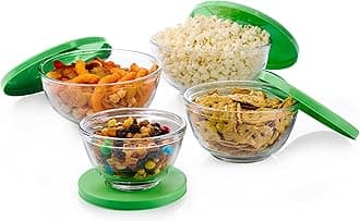 Baker's Basics 4 Piece Glass Mixing Bowl Set with Plastic Lids - Elegant Nesting Bowls - Glass Mixing Bowls with Lids to Store, Serve and More