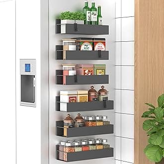 6 Pack Magnetic Spice Storage Rack Organizer for Refrigerator and Oven, Dark Gray Fridge Organizers and Storage