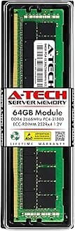 A-Tech 64GB DDR4 2666MHz PC4-21300 ECC RDIMM 4Rx4 (3DS 2S2Rx4) Quad Rank 1.2V ECC Registered DIMM 288-Pin Server & Workstation RAM Memory Upgrade Module (A-Tech Enterprise Series)