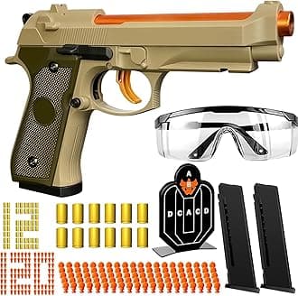 Shell Ejecting Toy Gun Semi Automatic Toy Pistol with 120 Bullets, Soft Bullet Toy Gun for Boys, Outdoor Shooting Game Educational Model Toy Model, Gift for Kids Age 8+ (M9 Khaki)