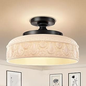 Lamomo Semi Flush Mount Ceiling Light,White Glass Shade Black Hallway Light Fixture,3-Bulb Globe Glass Close to Ceiling Scone,Indoor Hanging Light for Bedroom Kitchen Porch Hallway,Bulbs Not Included