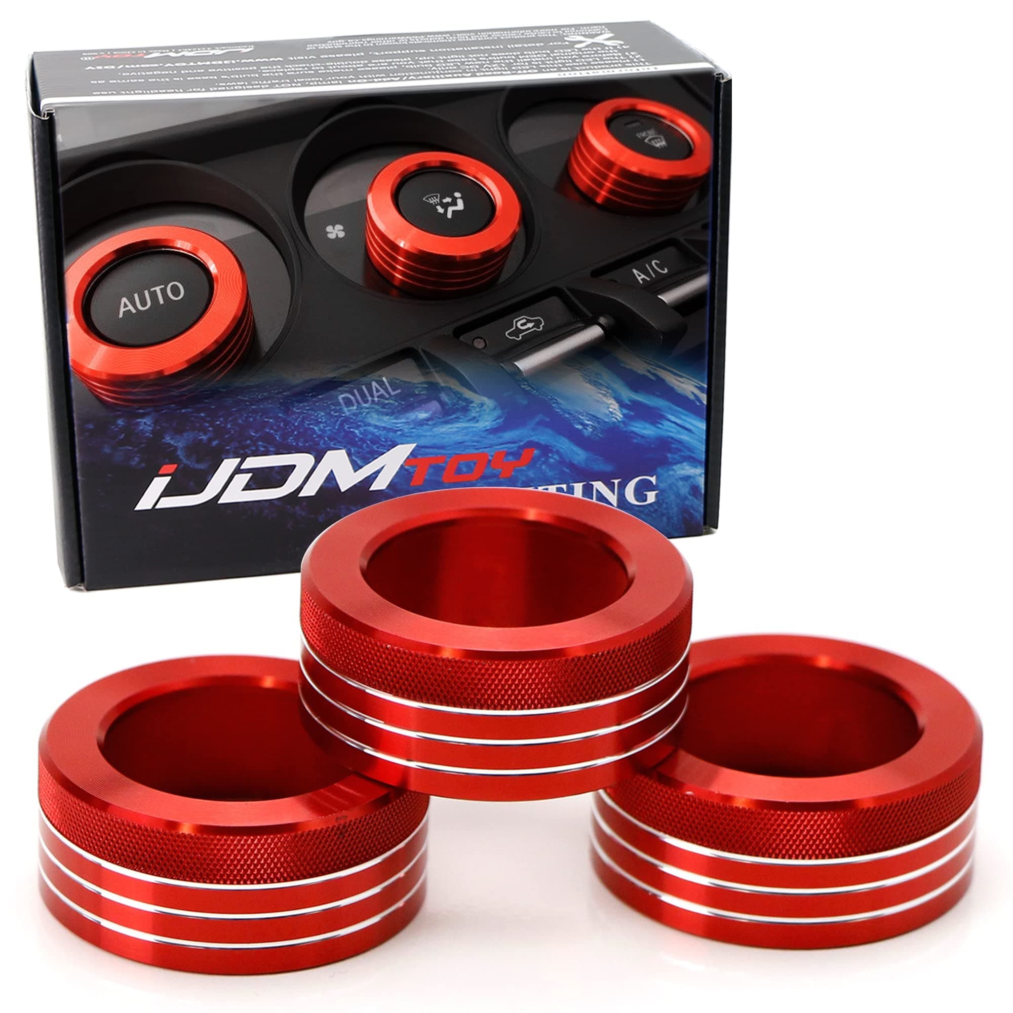 3pcs Red Anodized Aluminum AC Climate Control Switch Turner Ring Covers Compatible with 2013-2021 Subaru BRZ and Scion FR-S/Toyota 86 RS/TRD Models