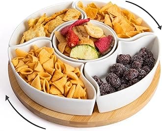 Serving Tray, Rotatable Serving Platters and Trays-11 Inch Divided Serving Dishes for Parties Kitchen Decor, Removable Serving Bowls for Chips and Dip, Condiment, Fruit, Veggies, Nut, Candy and Snacks