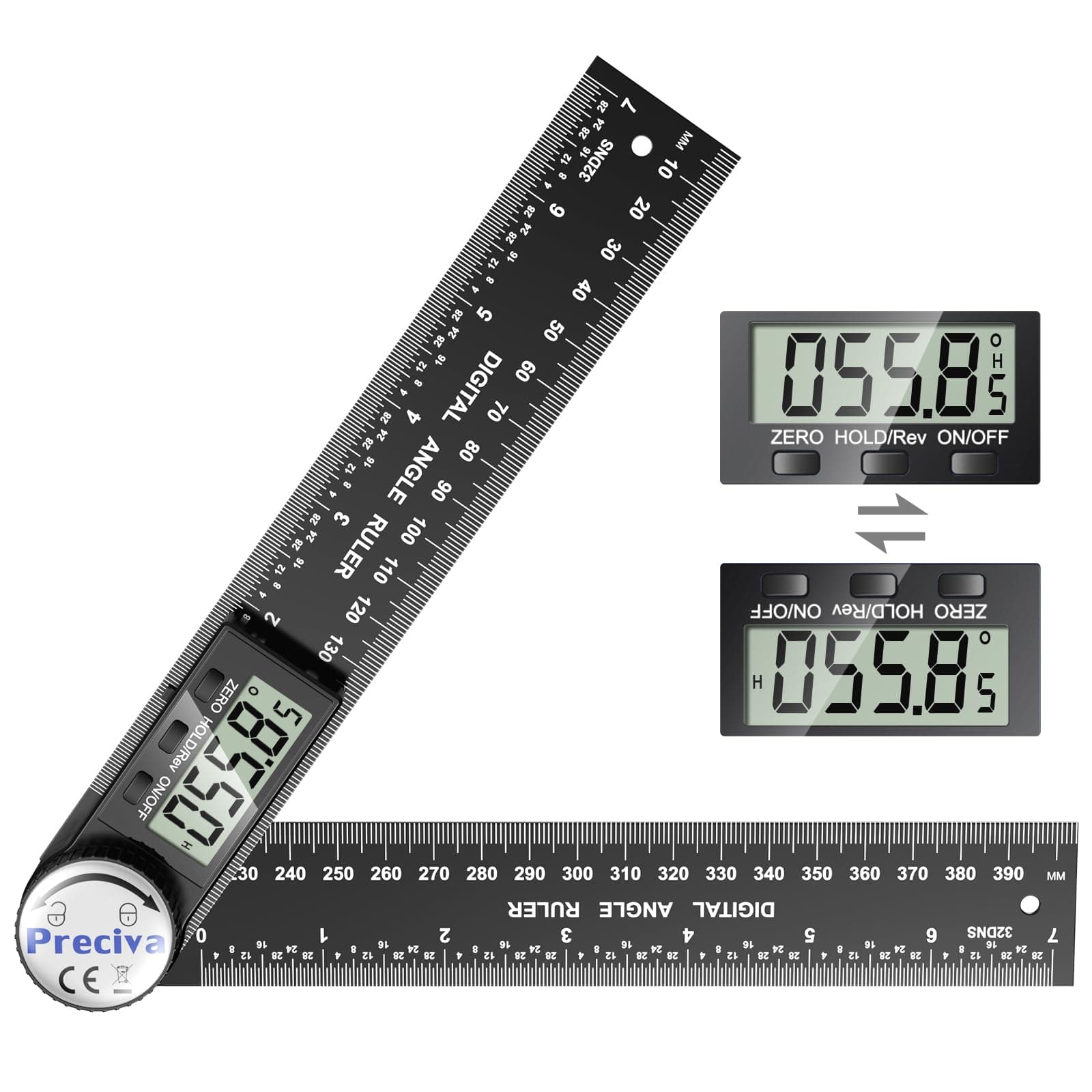 Digital Angle Finder Tool, 400mm Length Ruler Protractor, Internal & External Angles Measurement Tool, Woodwork Square Detector, Black