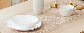 LinenZone Linen Table Runner with 2 Tassels for Rustic Vintage Decor. Lace Table Runner Works Great As Wedding, Thanksgiving, Christmas Decor (Mia 14 x 48, Linen)